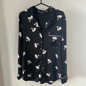 Satin Blouse Swan Print